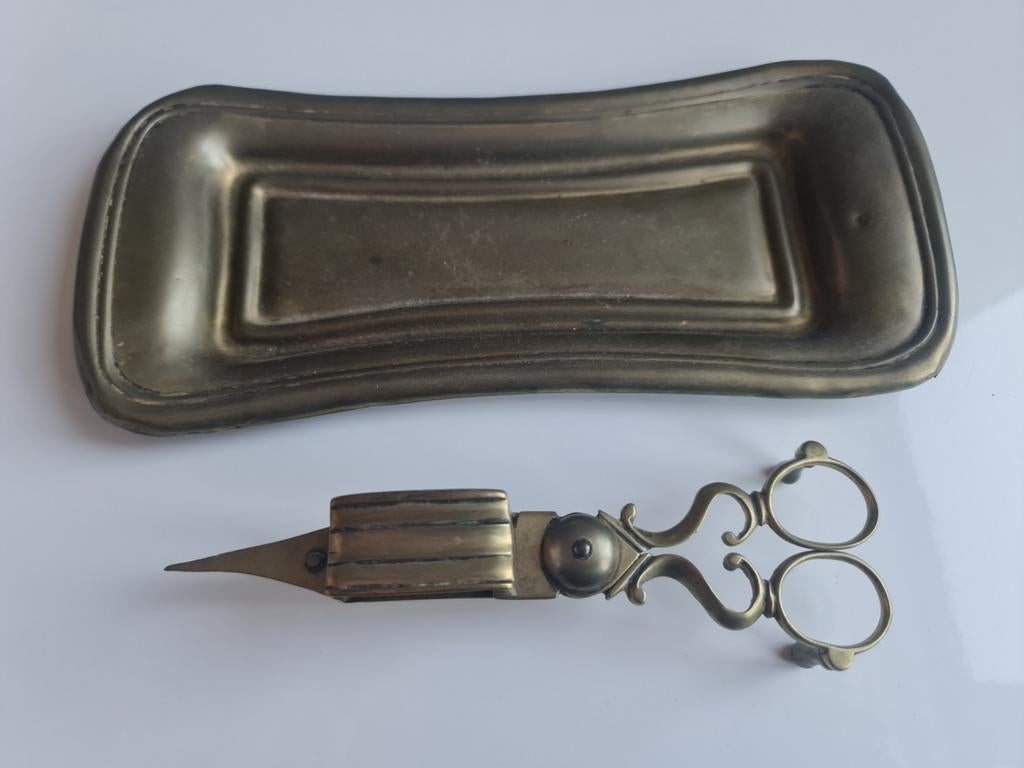 Antieke Messing Kaarsensnuiter met Blad, Ophalen of Verzenden, Overige materialen