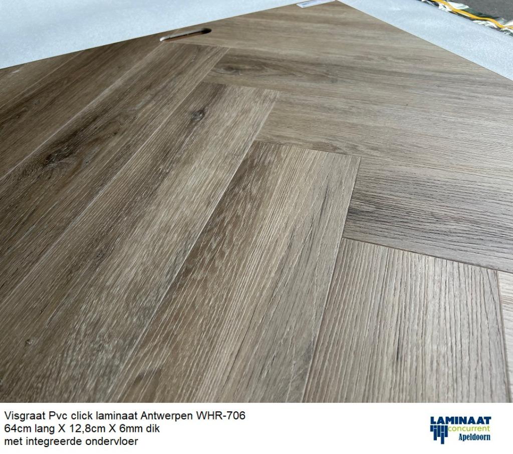 Visgraat Pvc Click Antwerpen 6mm dik + integreerde ondervloe, Bruin, 75 m² of meer, Visgraat Pvc click met integreerde ondervloer