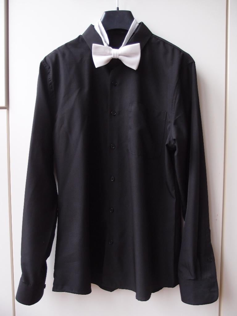 Mooi Shein heren kerst feest overhemd blouse jongen XS strik, Shein, Halswijdte 38 (S) of kleiner, Zwart, Ophalen of Verzenden