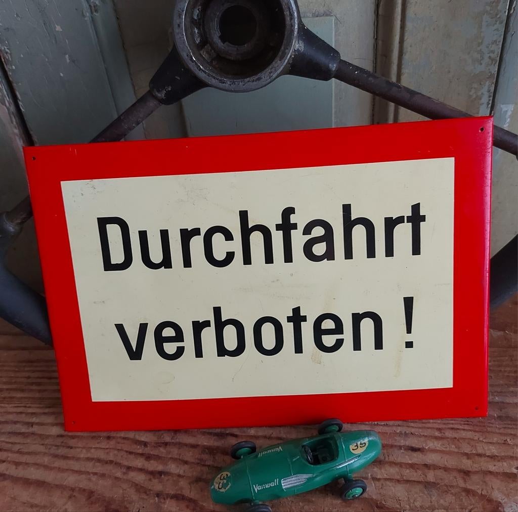 Vintage blikken bord verboden doorgang ca 25 x 17 cm, Ophalen of Verzenden