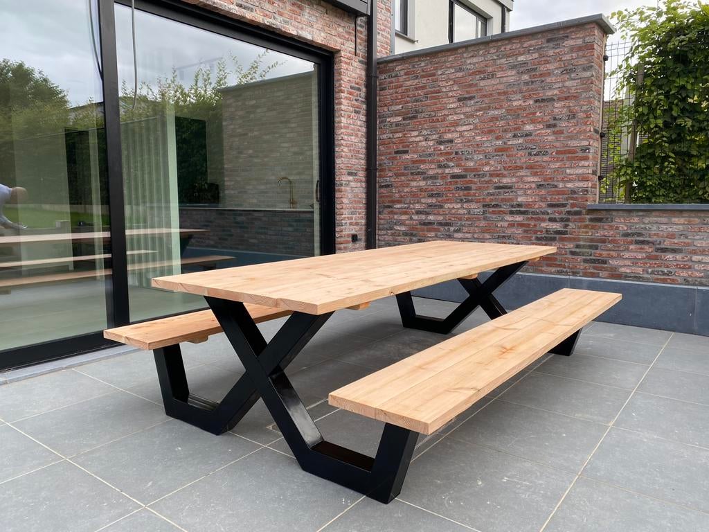 Douglashouten/steigerhouten industriële Picknicktafels, Tuin en Terras, Picknicktafels, Nieuw, Rechthoekig, Hout, Ophalen of Verzenden