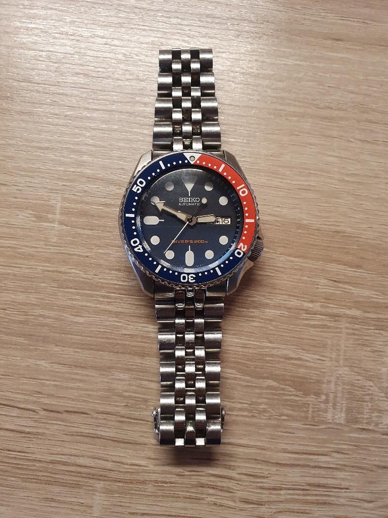 Seiko SKX 009 miltat, saffierglas., Gebruikt, Staal, Polshorloge, Ophalen of Verzenden