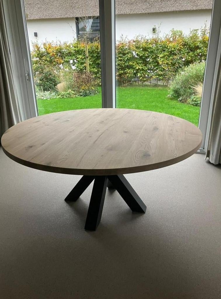 Massief Eiken Eettafel Rond - 150 |, Huis en Inrichting, Tafels | Eettafels, 100 tot 150 cm, 100 tot 150 cm, Rond, Eikenhout, Ophalen of Verzenden