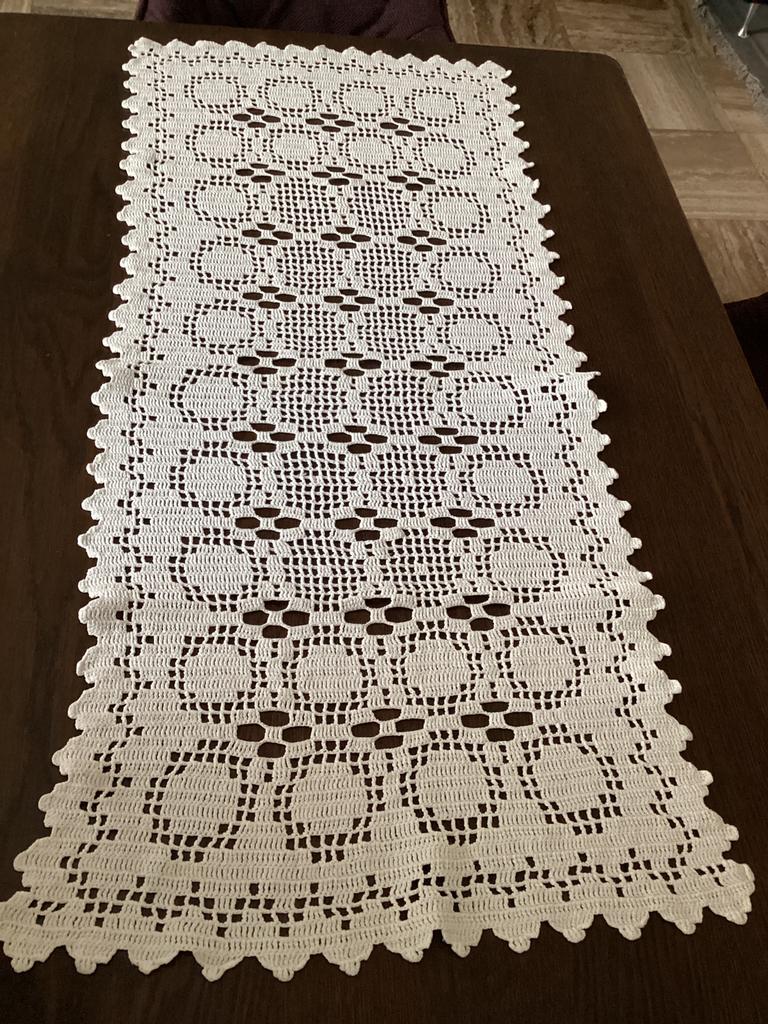 Oud / Vintage gehaakt lopertje 115cm x 50cm wit katoen, Ophalen, Zo goed als nieuw, Haken, Overige typen