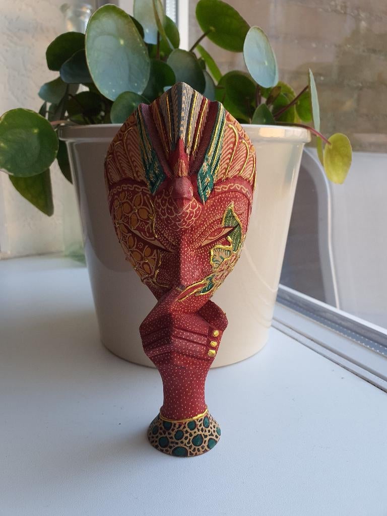 Handgemaakt Javaans staand masker – hout & goud, Antiek en Kunst, Kunst | Niet-Westerse kunst, Ophalen of Verzenden