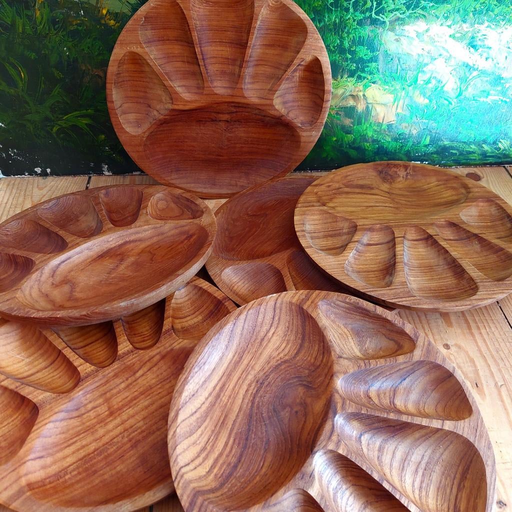 Lucky Vintage Teak houten borden set (6 stuks) - Thailand, Huis en Inrichting, Gebruikt, Schaal, Ophalen of Verzenden, Onbekend