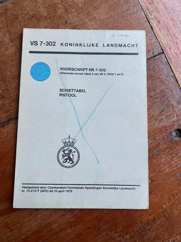 KL Defensie Schiettabel Pistool Hi Power Browning 1979, Ophalen of Verzenden, Nederland, Embleem of Badge, Landmacht