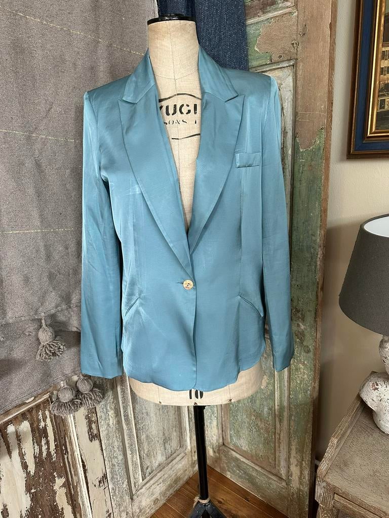 Penn & Ink blauwe petrol  blazer mt 38 izgs, Kleding | Dames, Ophalen of Verzenden, Zo goed als nieuw, Maat 38/40 (M), Blauw