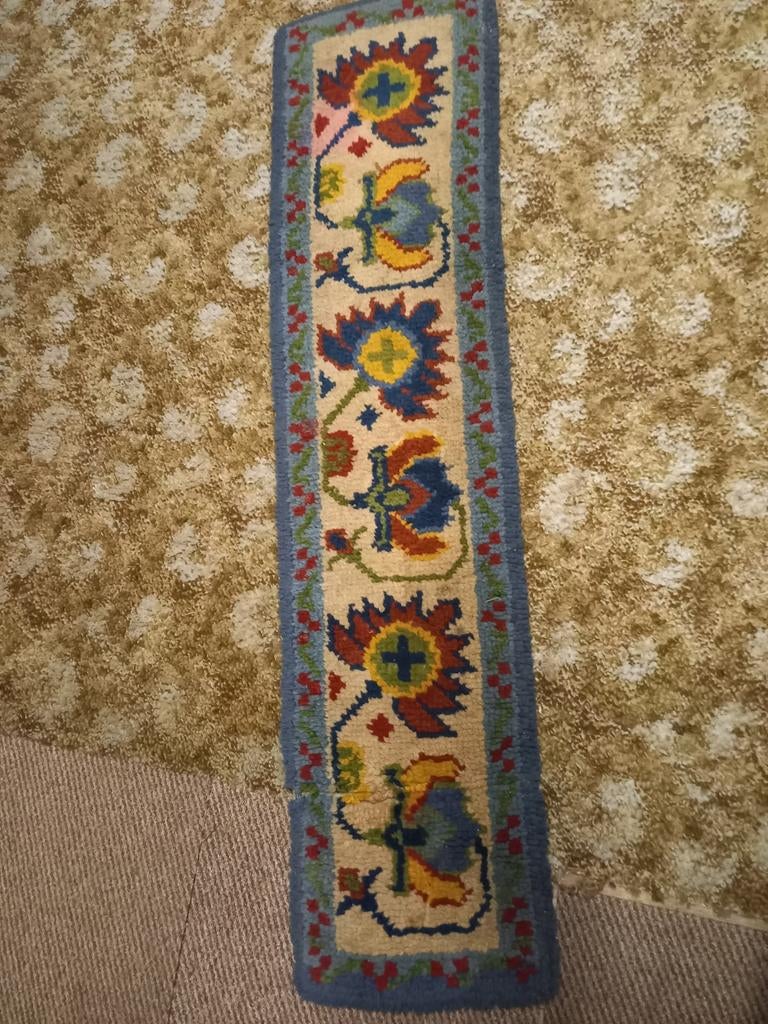 Vintage Handgeknoopte Loper met Bloemmotieven, Minder dan 50 cm, Gebruikt, 100 tot 150 cm, Wit
