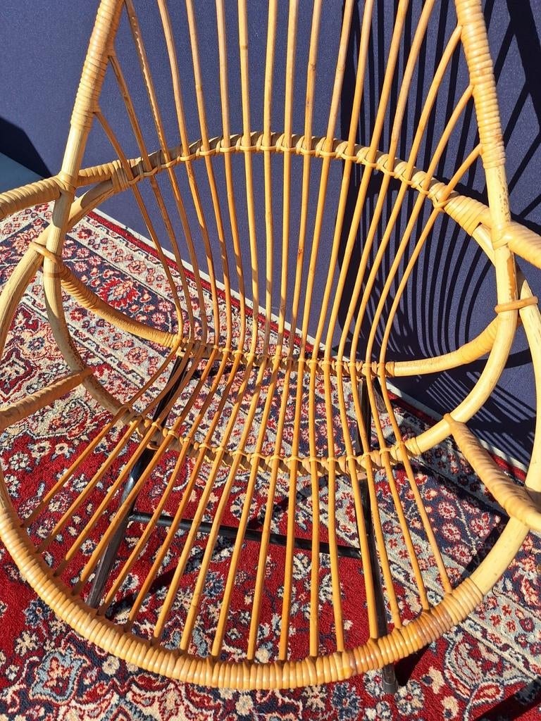 Vintage rotan fauteuil, jaren vijftig, Rohe, Noordwolde, Huis en Inrichting, Fauteuils, Gebruikt, Riet of Rotan, Ophalen of Verzenden