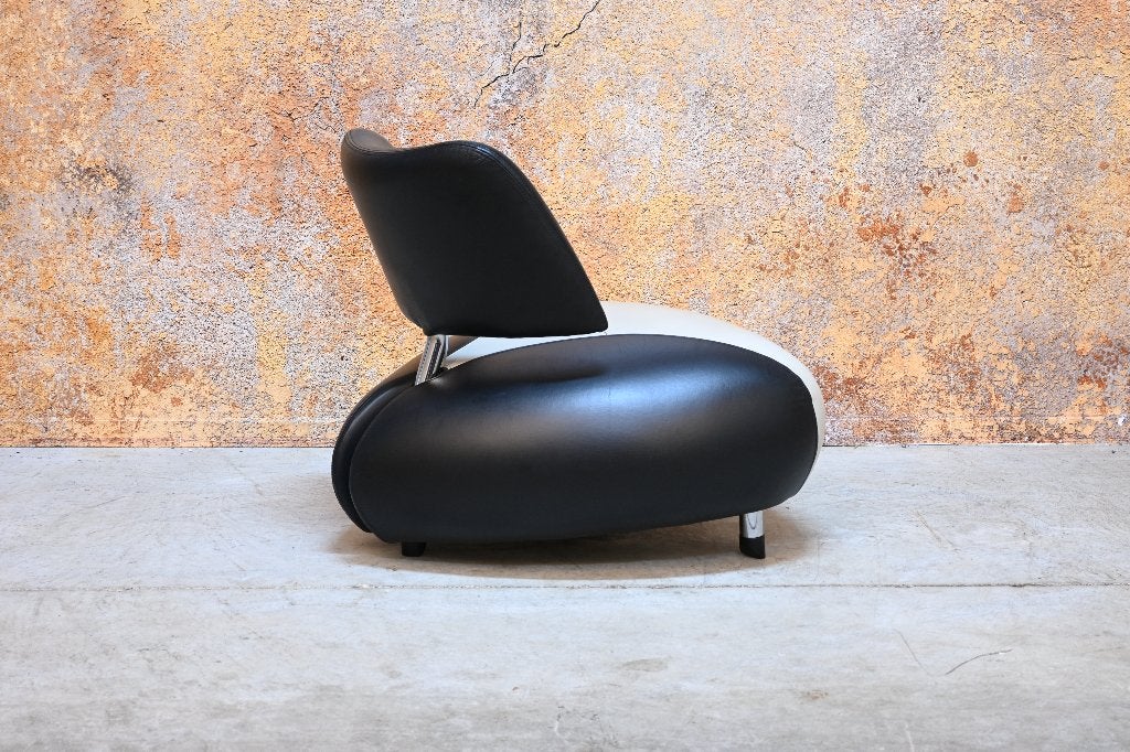 ZGAN Leolux Pallone design fauteuil in grijs + zwart leer, Leolux, Leolux, 75 tot 100 cm, Ophalen of Verzenden