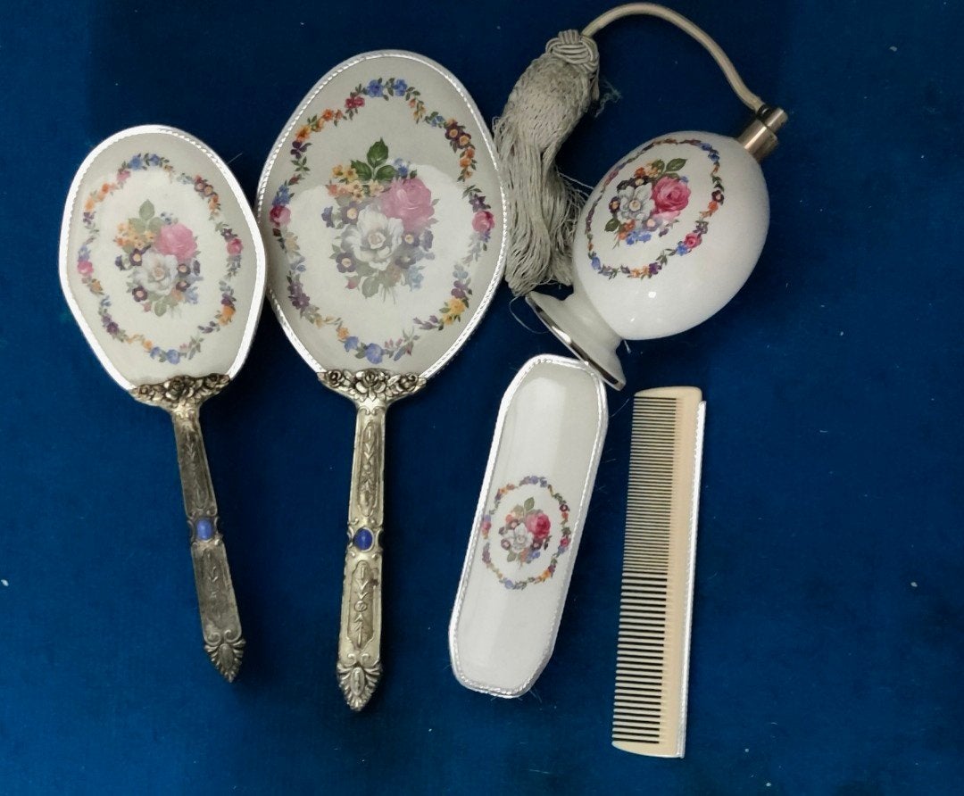 Vintage antieke porseleinen kaptafelset / toiletset, Ophalen of Verzenden