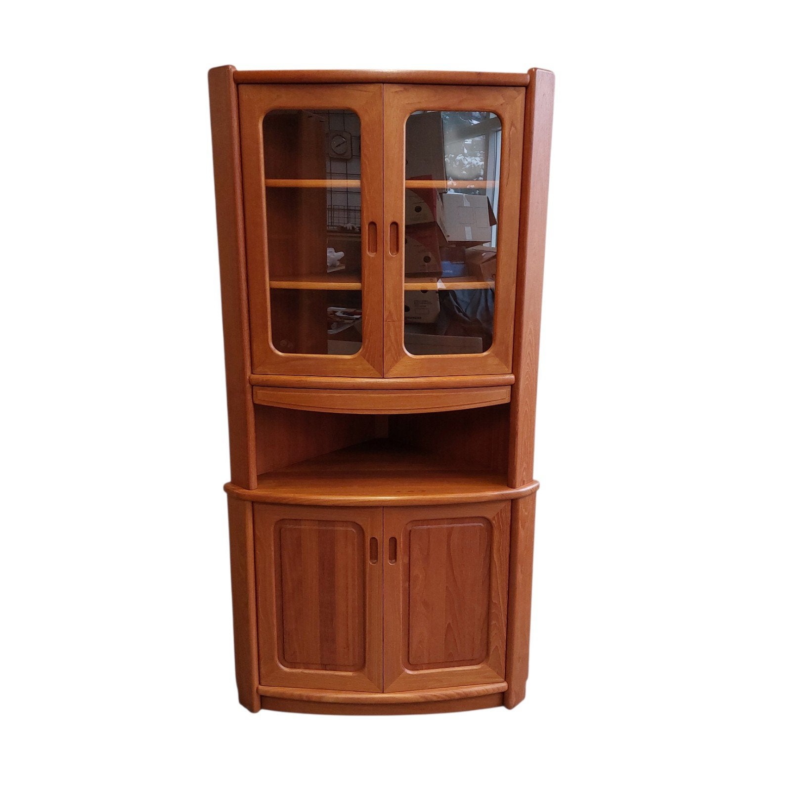 Vintage deense hoekkast, hoek vitrine met verlichting, Huis en Inrichting, Ophalen, Gebruikt, Onbekend, Onbekend