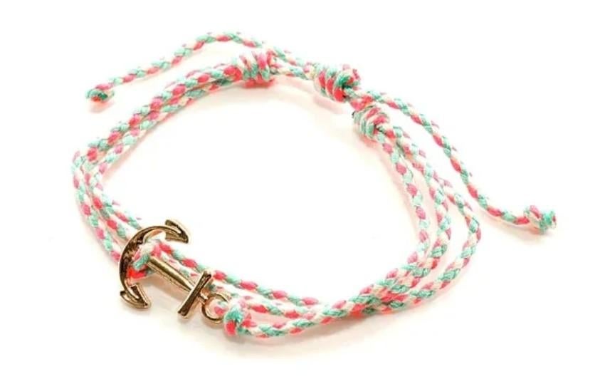 Zomers anker armbandje - Roze, mintgroen & wit, Sieraden, Tassen en Uiterlijk, Armbanden, Overige materialen, Nieuw, Ophalen of Verzenden