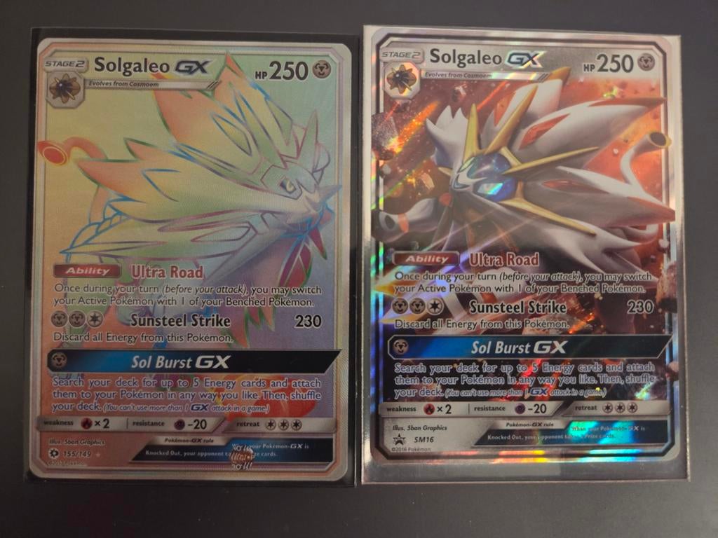 Pokémon TCG Solgaleo GX Kaarten (2 stuks), Ophalen of Verzenden, Zo goed als nieuw, Meerdere kaarten, Foil