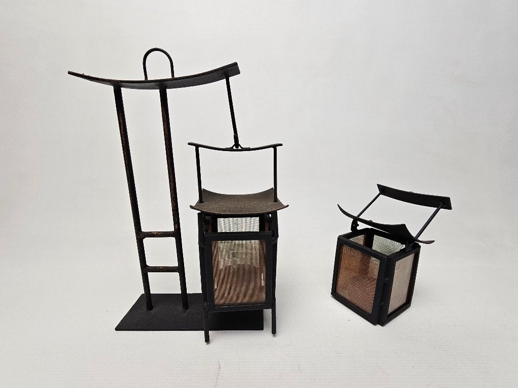 # Vintage Japanse Ariake Lantern Light candle stand holder, Ophalen of Verzenden, Gebruikt, Metaal, Kandelaar