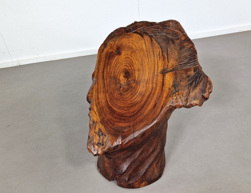 Sculptuur Vrouwengezicht | Gesneden Hout | Jaren 70, Houtsnijwerk, Ophalen of Verzenden, Handgemaakt, 20 - 50 cm