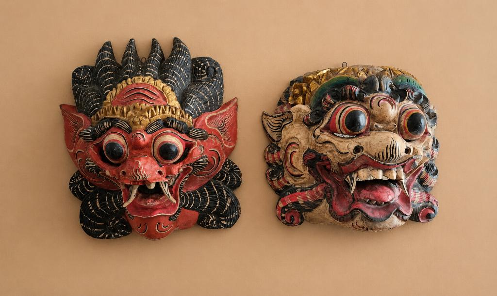 Vintage Balinese maskers (jaren '70) – Barong & Rangda, Ophalen of Verzenden, Handgemaakt, Houtsnijwerk