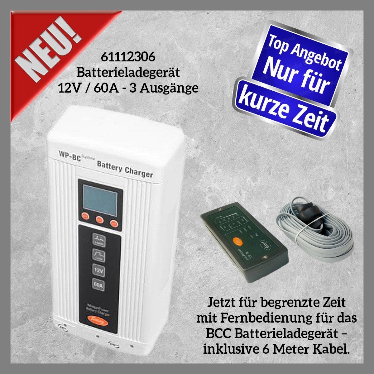 WP Battery Charger 12V / 60A-3 en gratis afstandsbediening, Ophalen of Verzenden, Nieuw, Kabel of Apparatuur