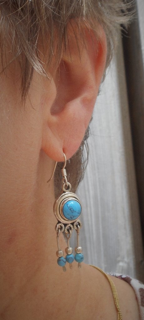 Zilveren vintage oorbellen met turquoise nr.1171