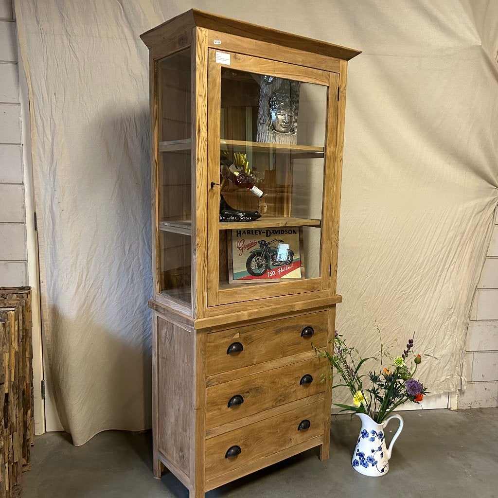 buffetkast teak - 1 deur 3 lades – 80 cm br - Gratis bezorgd, Huis en Inrichting, Kasten | Buffetkasten, TTM Wonen, Meubels – (Perzische) Tapijten en Woonaccessoires