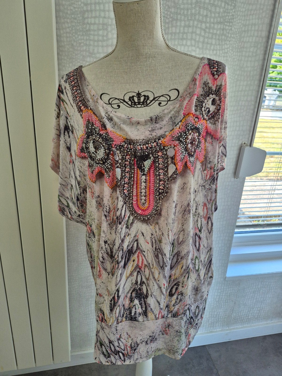 Missy shirt maat XL met breed boord en mooie print, Meerkleurig, Maat 46/48 (XL) of groter, Missy, Ophalen of Verzenden