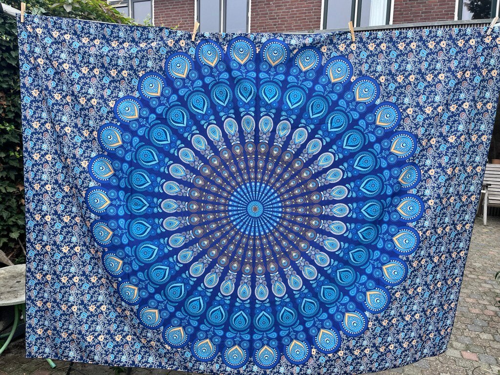 Mandala kleed / doek 200 x 145 cm, Huis en Inrichting, 100 tot 150 cm, Blauw, 150 tot 200 cm, Ophalen of Verzenden