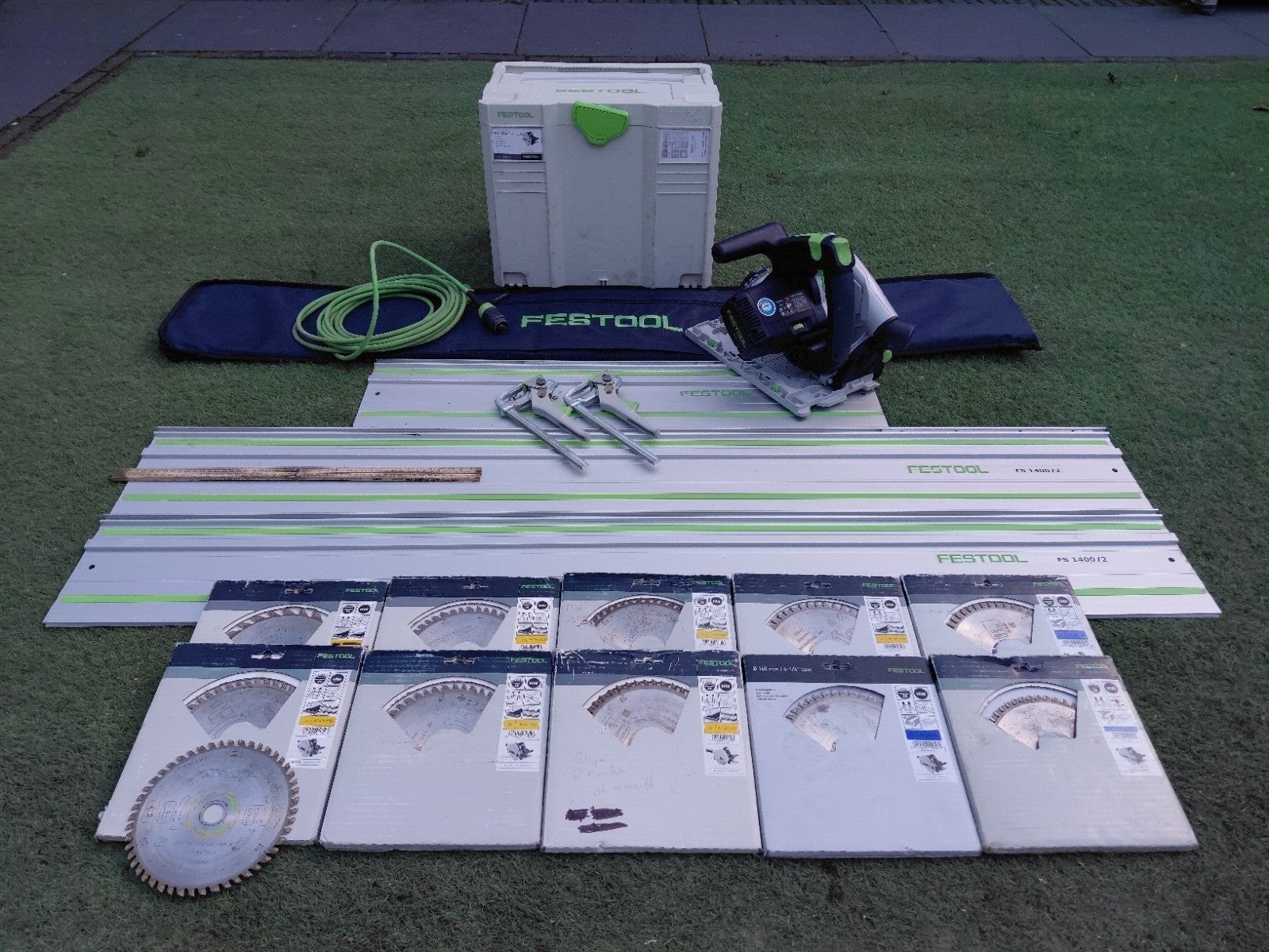 Festool ts 55 rebq invalzaag met geleiderails en zaagbladen, Ophalen, Invalzaag, Zo goed als nieuw, 30 tot 70 mm