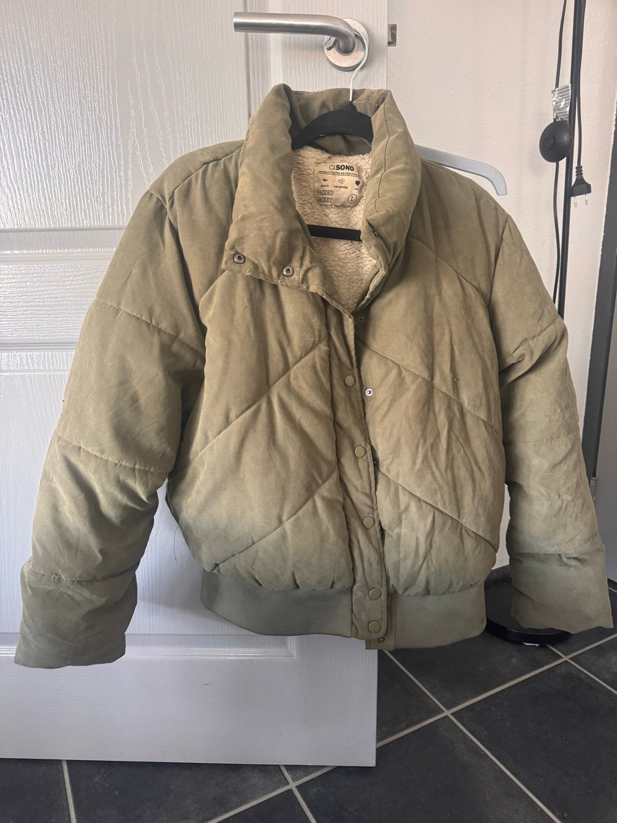 Groene gewatteerde jas met teddy voering - Maat L, Ophalen of Verzenden, Gedragen, Maat 42/44 (L), Groen