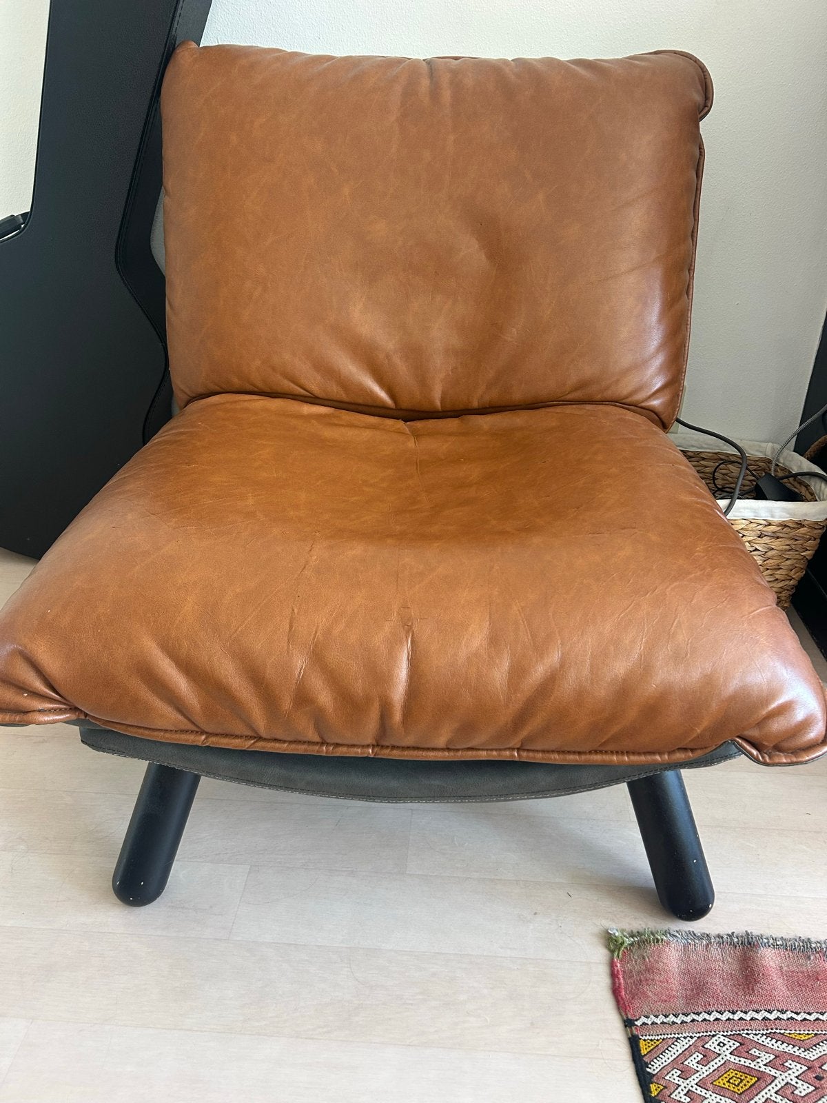 Zuiver Lazy Sack fauteuil – cognac – loungestoel, Gebruikt, Bruin, Leer, Ophalen of Verzenden