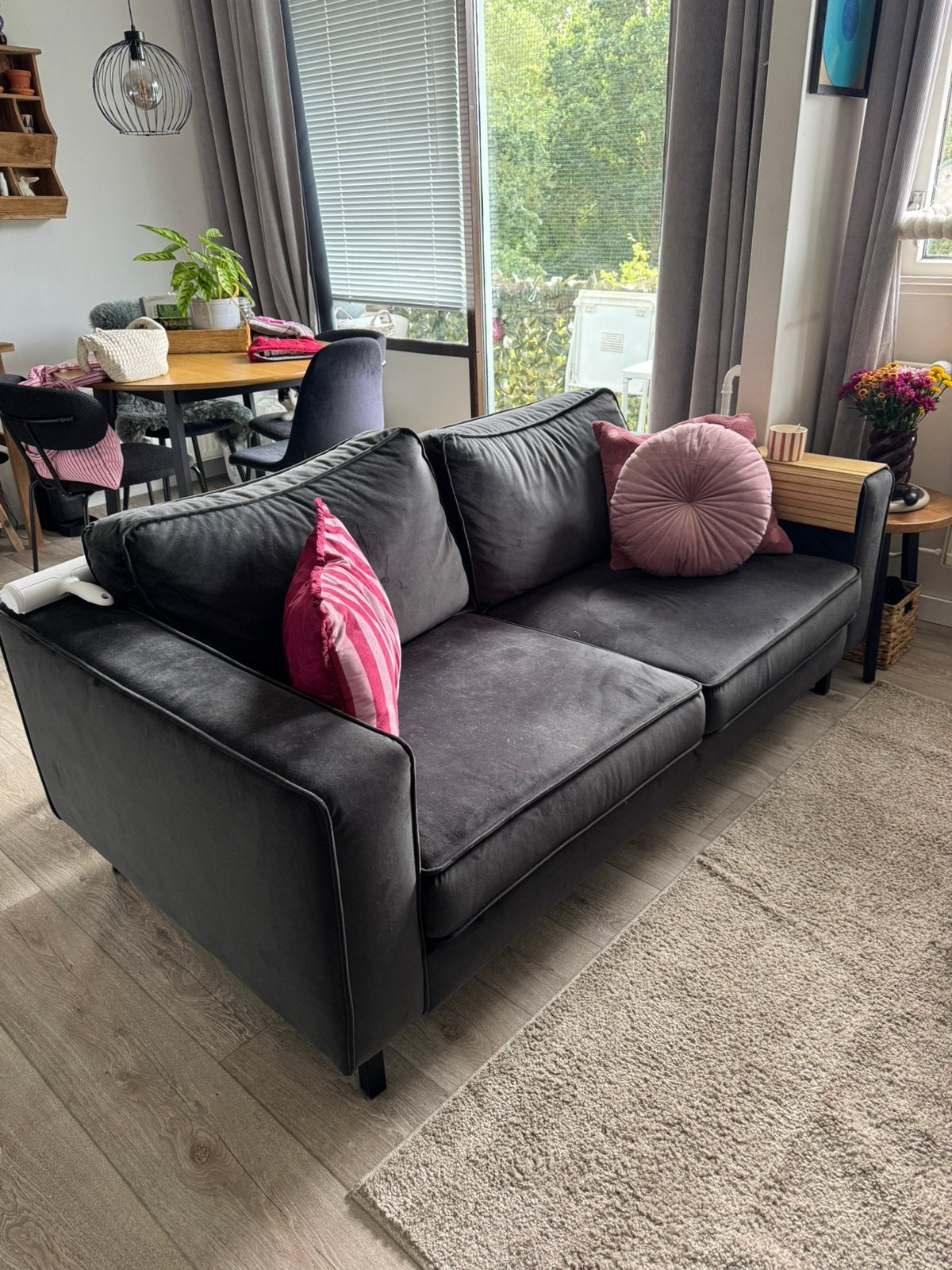2 zits bank antraciet / velours - zsm ophalen, Ophalen, Gebruikt, 150 tot 200 cm, Tweepersoons