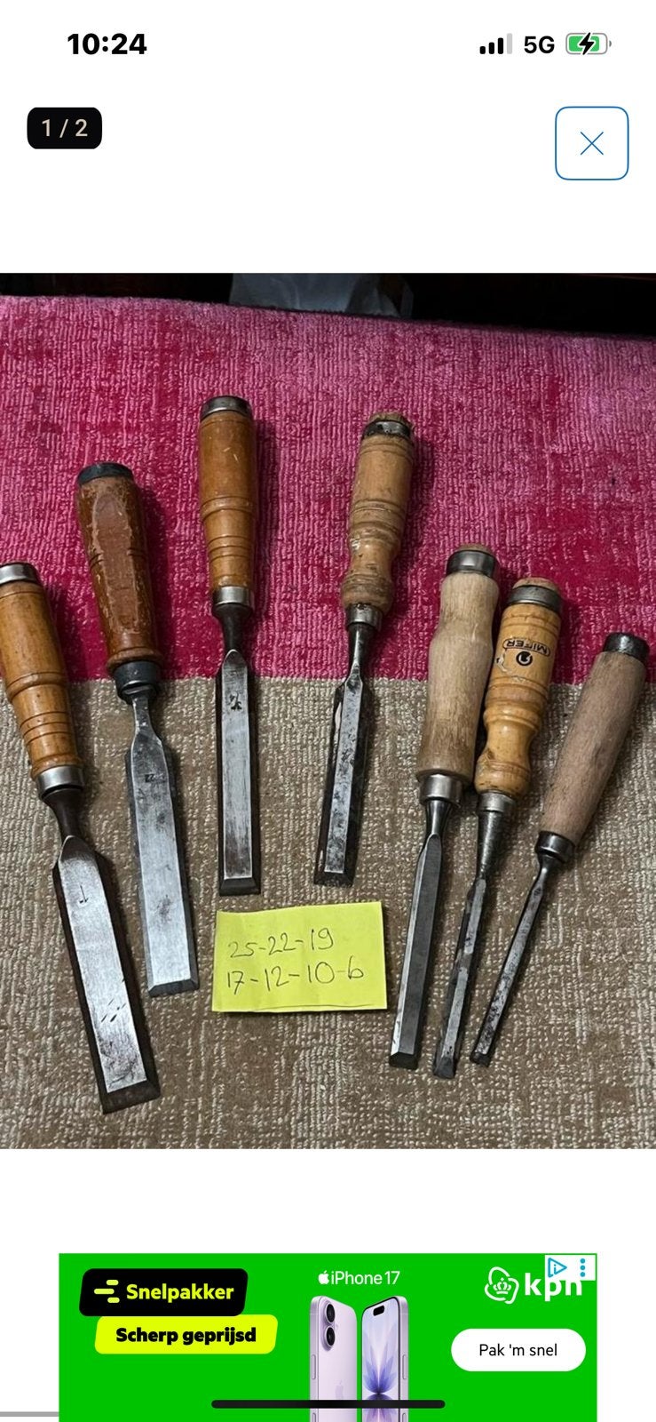 Set van 7 gebruikte houtbeitels, Ophalen of Verzenden, Gebruikt