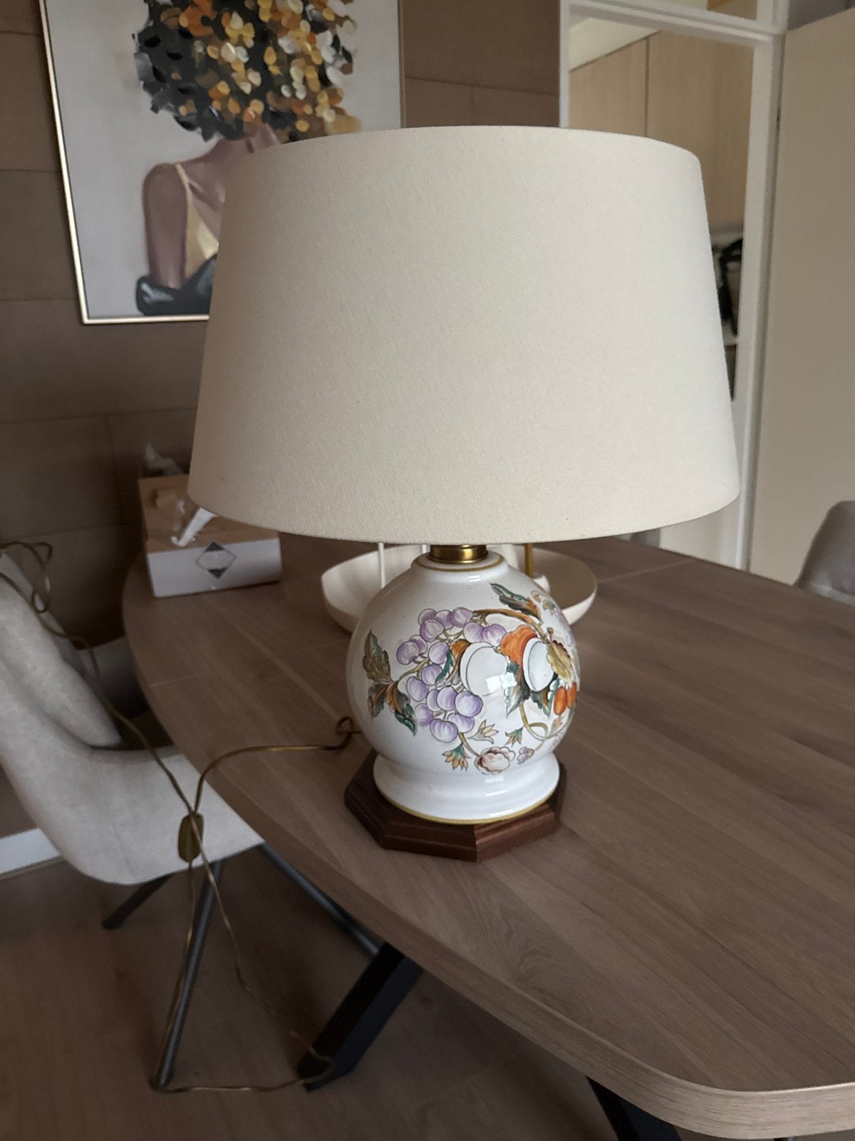 Vintage tafellamp met bloemen en fruit decoratie, Huis en Inrichting, Ophalen, Gebruikt, Overige merken, Vintage