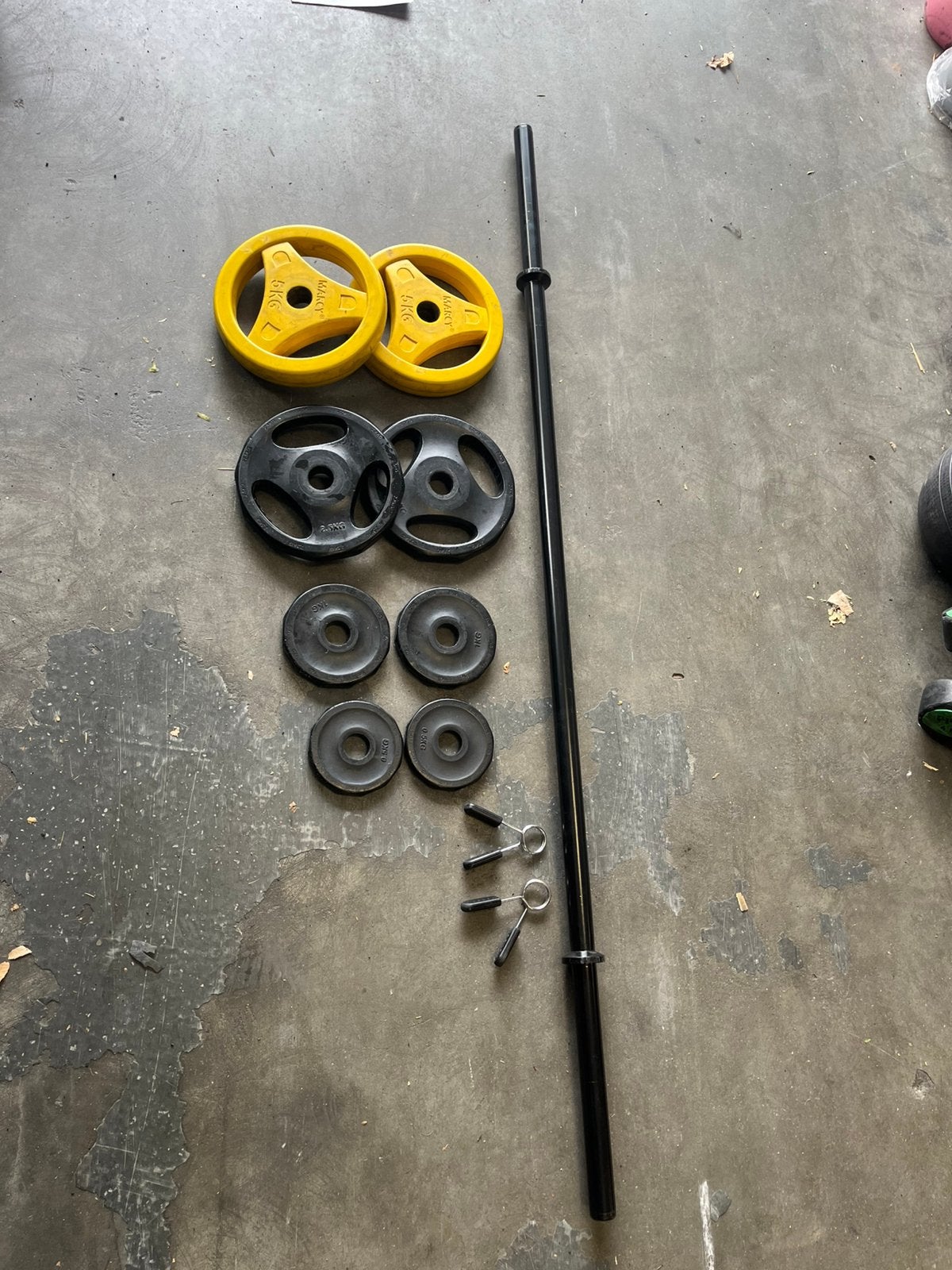 Halter stang met schijven gewichten, Gebruikt, Stang, Halterset, Halter set