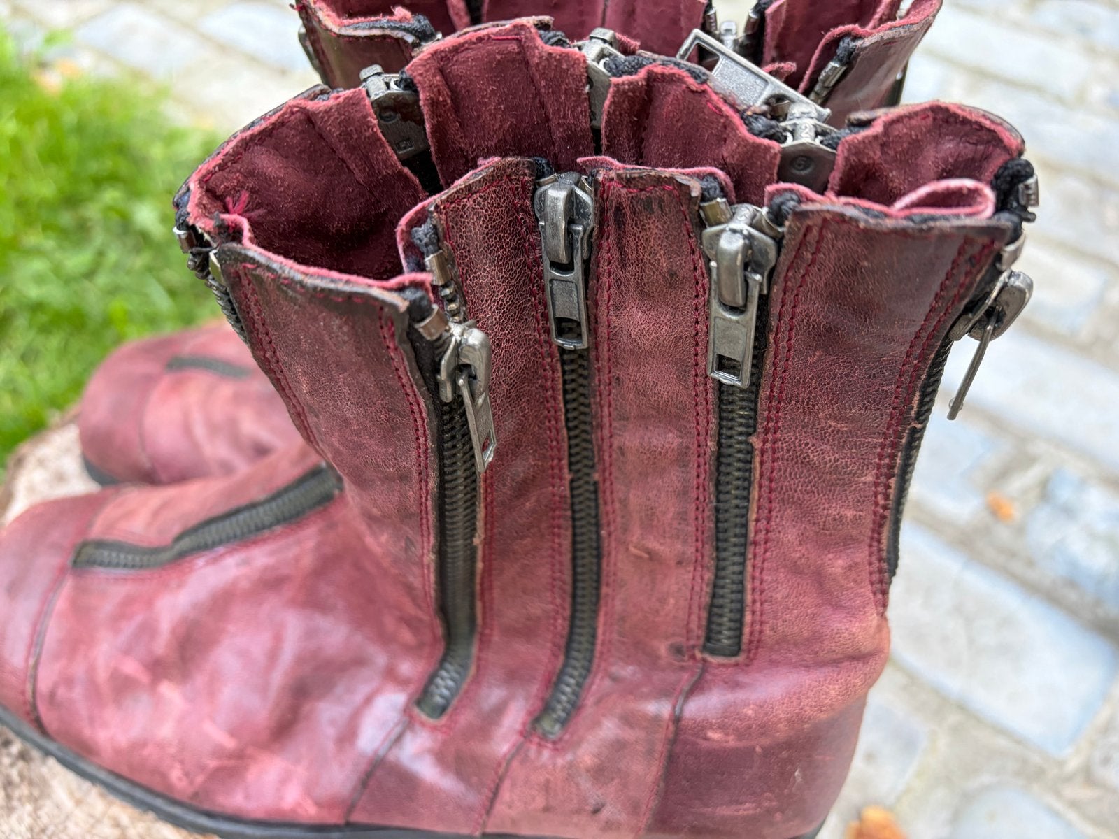 Lage bordeaux kleurige leren laarzen - Maat 39, Ophalen of Verzenden, Gedragen, Rood, Lage of Enkellaarzen