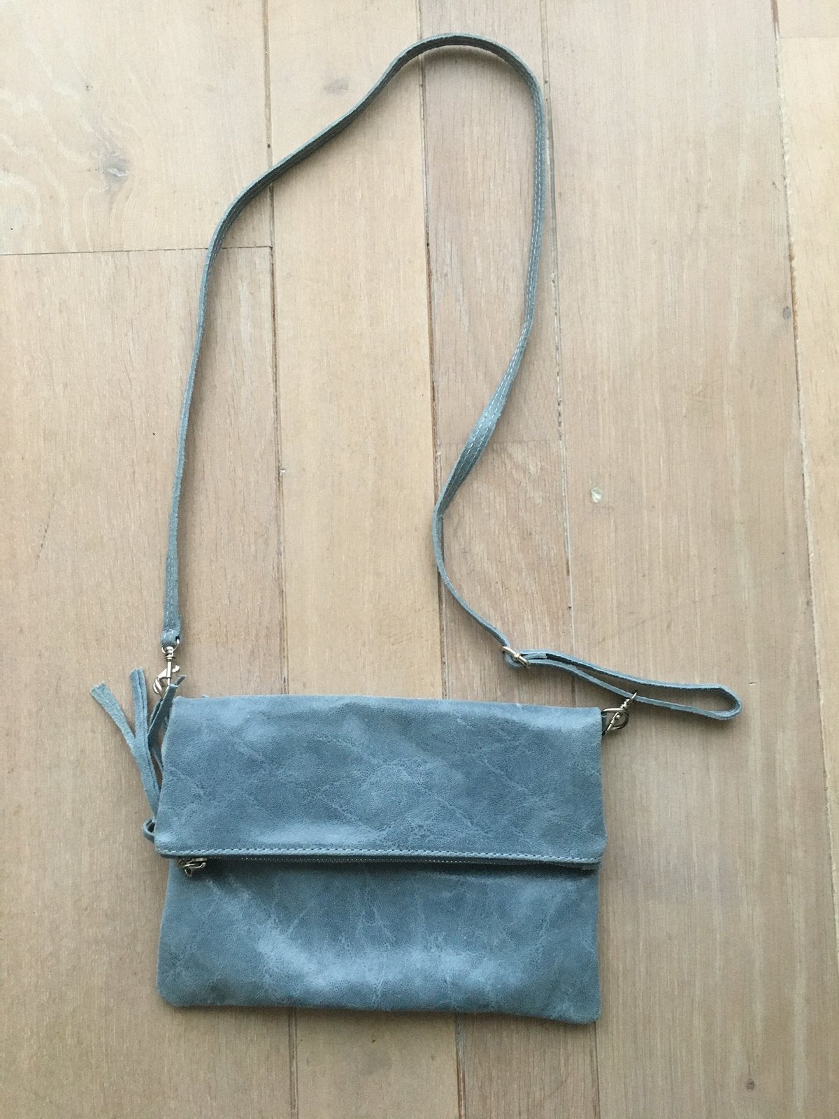 Leuk blauw leren tasje., Ophalen of Verzenden, Zo goed als nieuw, Blauw
