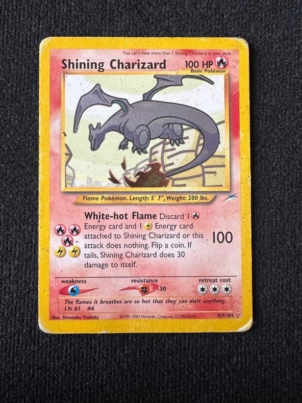 Shining Charizard 107/105 Neo Destiny Pokémon, Ophalen of Verzenden, Gebruikt, Losse kaart