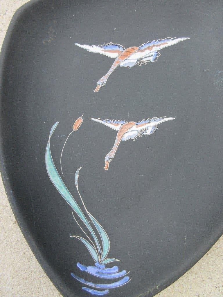 Vintage mid-century keramieken wandbord kraanvogels, Huis en Inrichting, Gebruikt, Vintage, Steen/keramiek, Ophalen of Verzenden