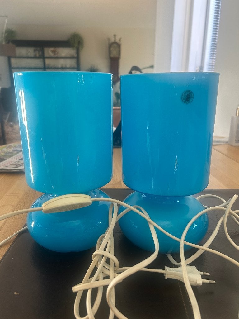 Nachtlampjes en vaasje, Ophalen, Lichtblauw glas. Lampjes uit 1 stuk geblazen, Minder dan 50 cm, Glas