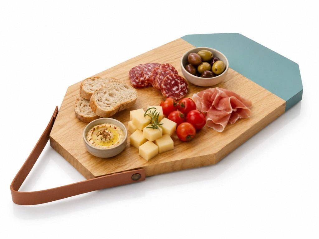 Partij houten serveerplanken met leren lus, Hout, Snij-/serveerplank, Nieuw, Ophalen of Verzenden