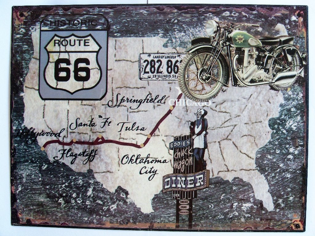 Route 66 Wandplaat Wandbord Amerika U.S.A Mencave, Metaal, Industrieel, 33 cm, Meerkleurig