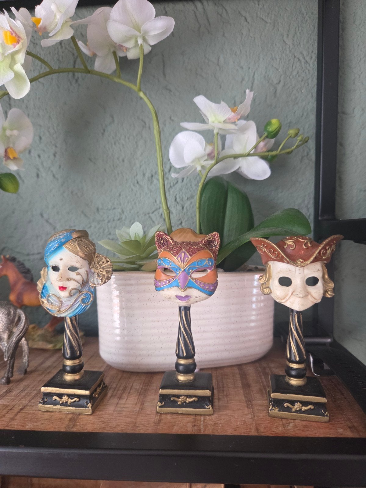 Set van 6 Venetiaanse masker beeldjes - 10 cm hoog, Ophalen, Zo goed als nieuw