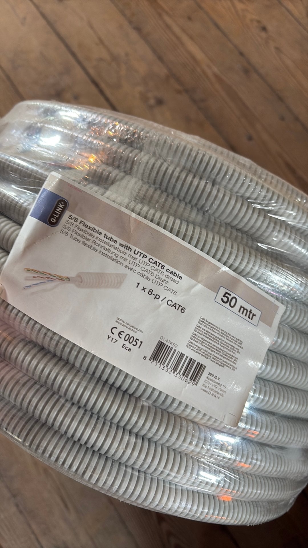 Q-link CAT6 internetkabel +/- 40 a 45 meter voorbedraad flex, Ophalen, Nieuw, Kabel of Snoer