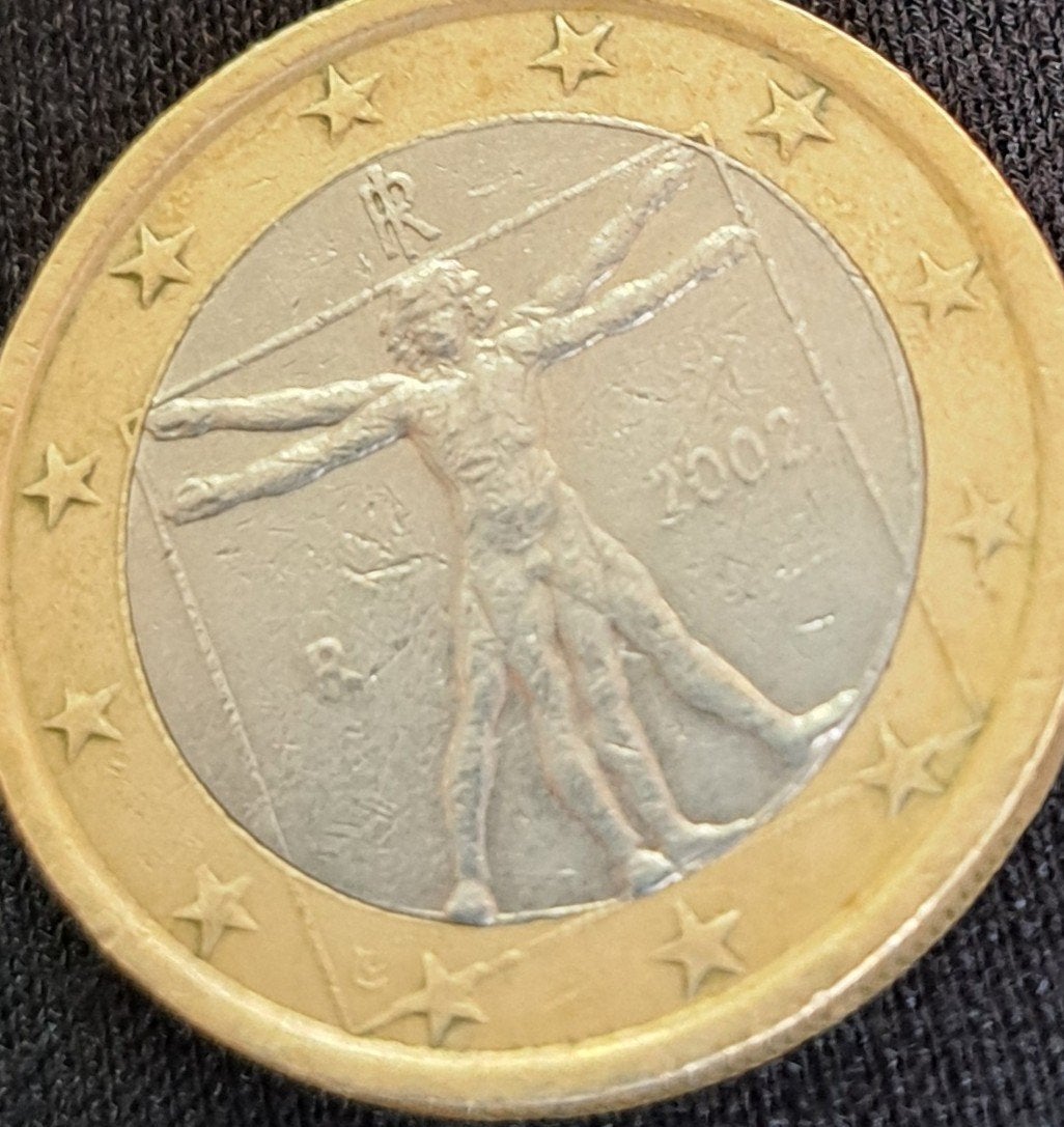 Italiaanse 1 euro munt 2002 - Vitruviusman, Postzegels en Munten, Munten | Europa | Euromunten, Ophalen of Verzenden, Italië, 1 euro