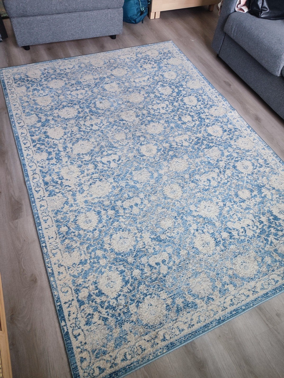 Mooi blauw-beige vloerkleed 160x230 cm - zeer netjes, Ophalen, Blauw, 150 tot 200 cm, 200 cm of meer