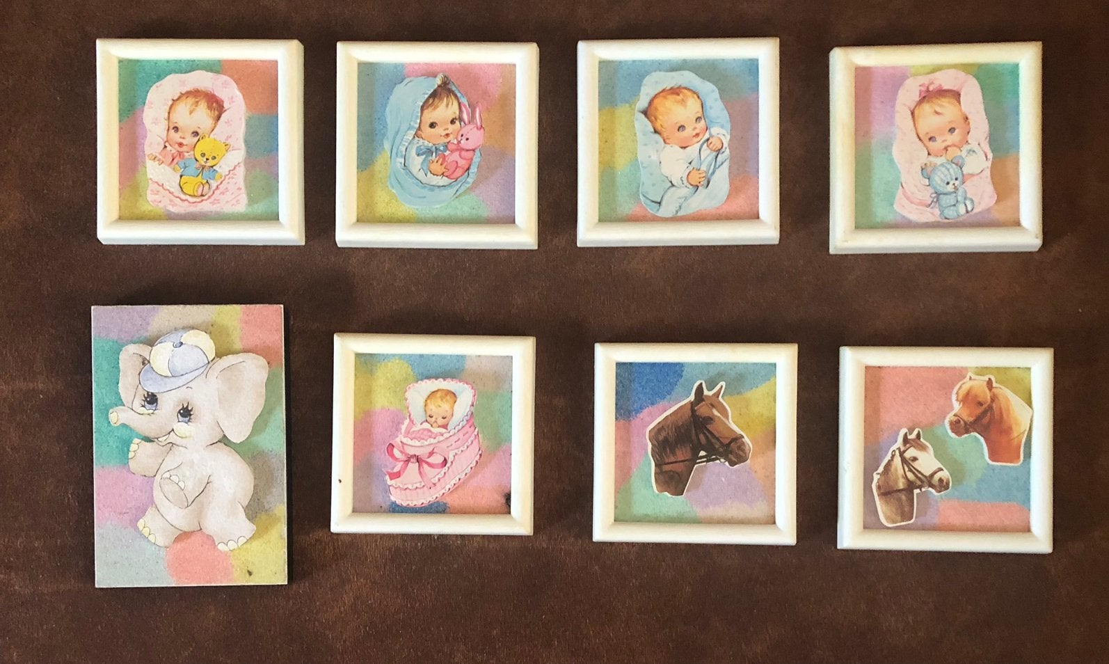 Baby- en paardenafbeeldingen in lijstjes, Kinderen en Baby's, Ophalen of Verzenden, Gebruikt, Wanddecoratie
