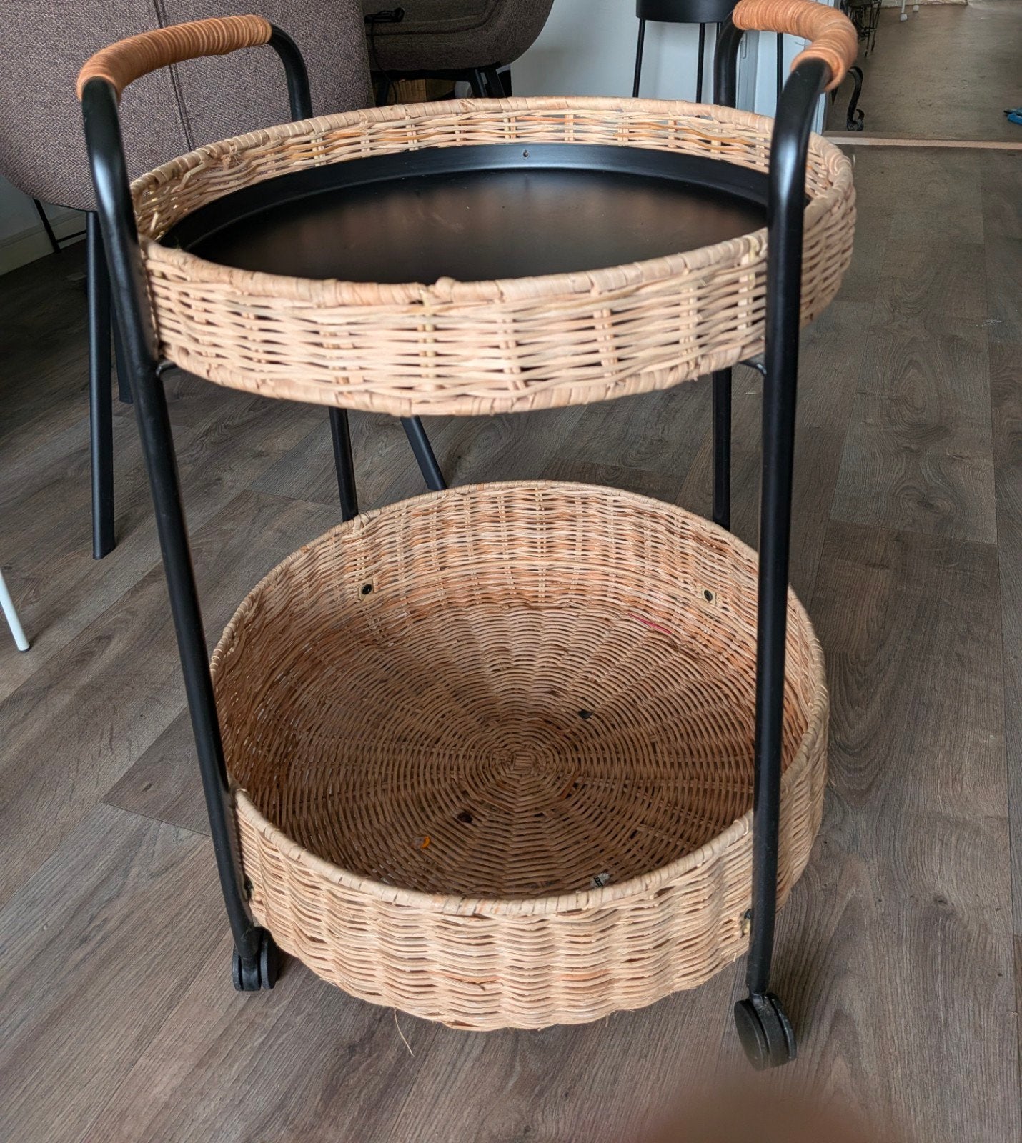 Vintage rotan serveerwagen met wielen, Ophalen, Gebruikt