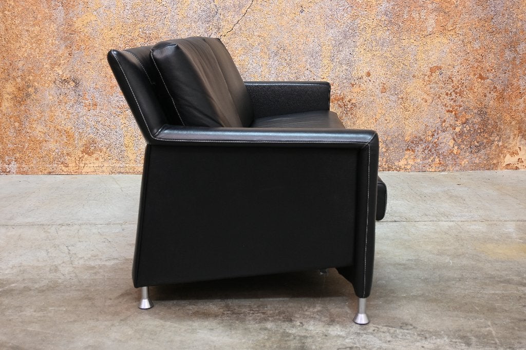 ZGAN zwarte leren Leolux Paian design bank zit verstelbaar, Leolux, Leolux, 150 tot 200 cm, Tweepersoons