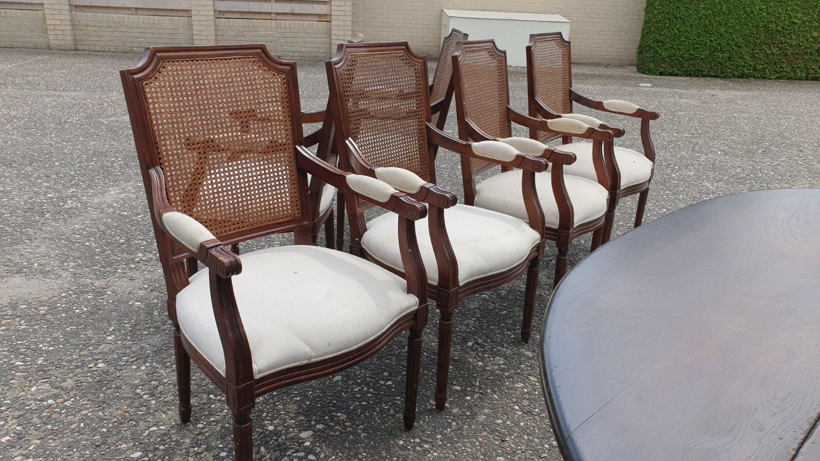 Set van Kersen Armstoelen met Rotan en Stoffen Zitting, Ophalen