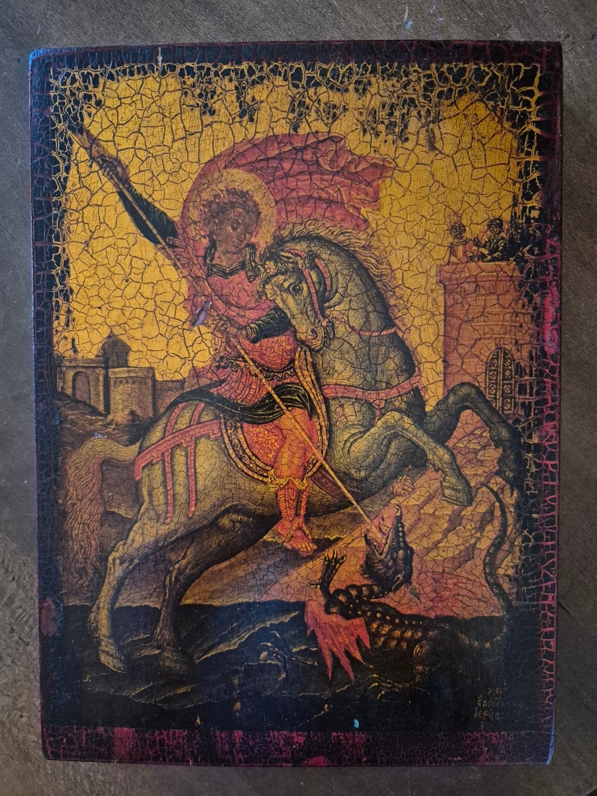 Grieks-Orthodox Icoon – Sint-Joris en de Draak – Byzantijnse, Ophalen of Verzenden